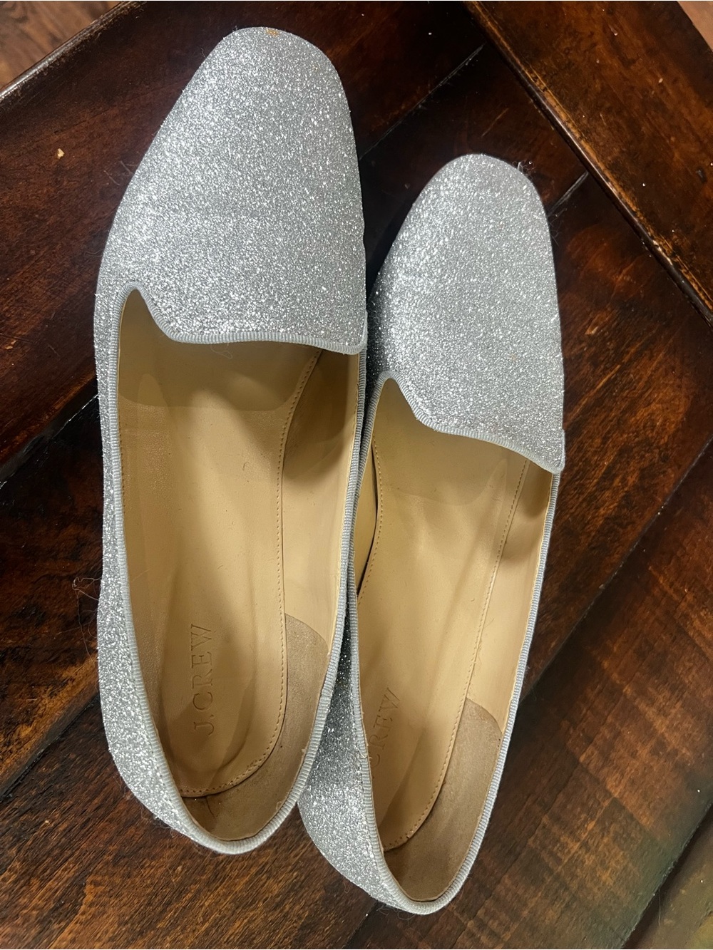 J. Crew Silver Glitter Smoking Loafer 11 Slip On Flats - Picture 7 of 8